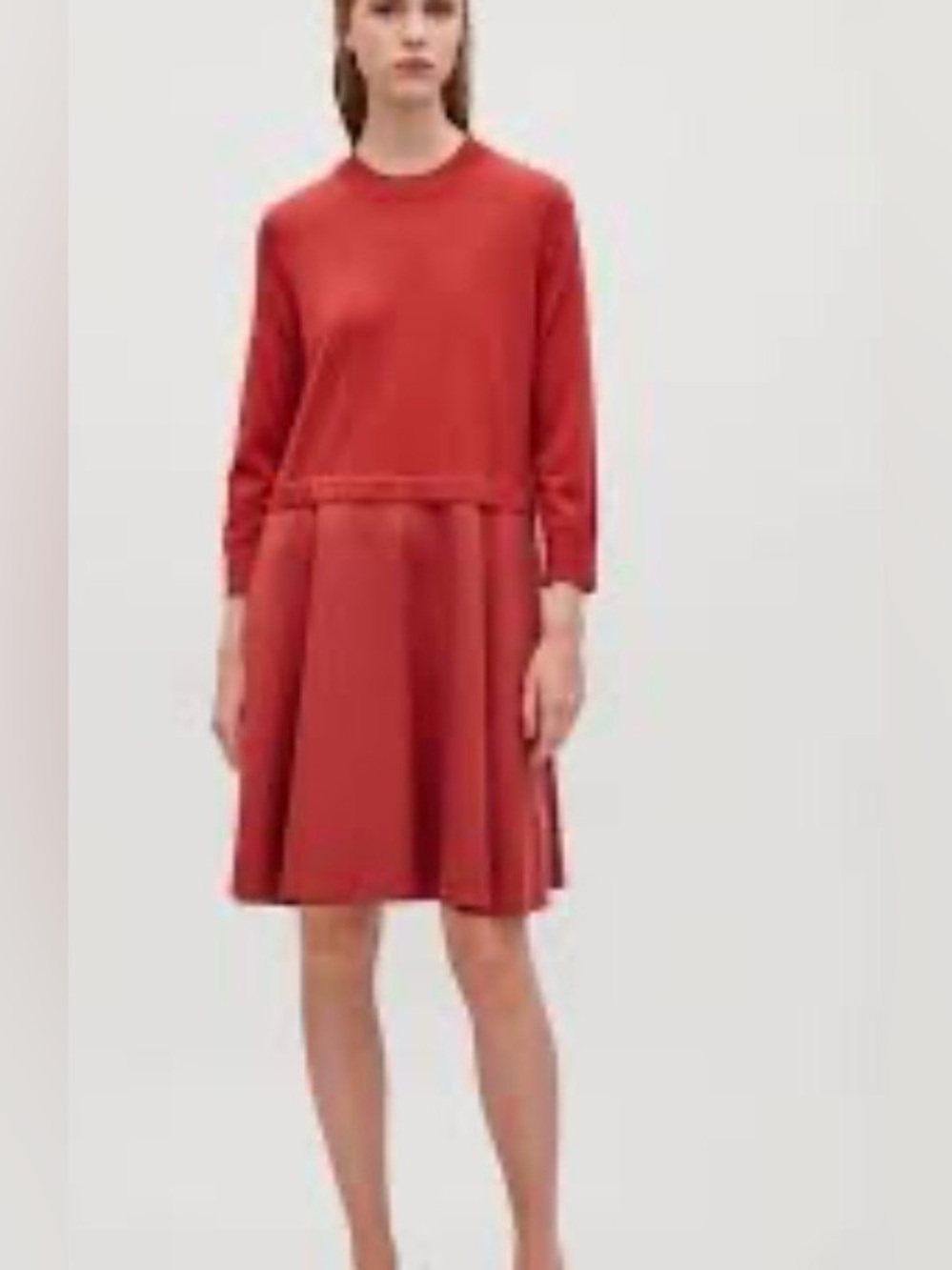 COS orange Long-Sleeve Fit-and-Flare Dress size M
